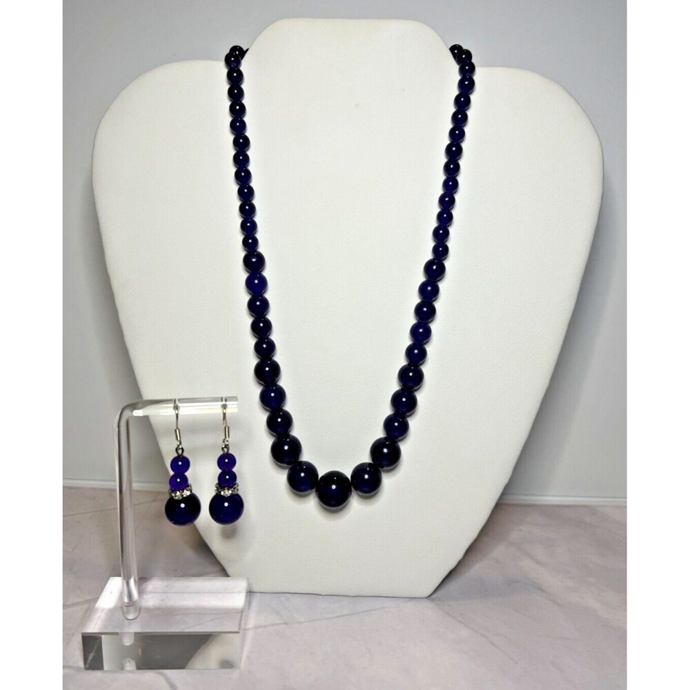 Amethyst Bead & Rhinestone Necklace & Earring Set, (0121)